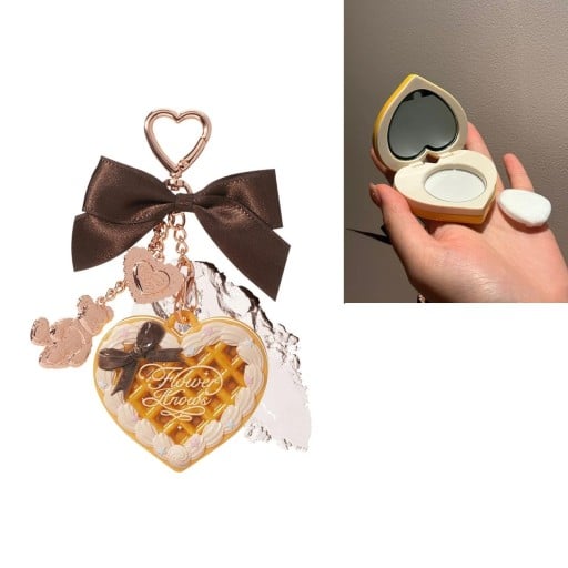 Puder hänge Kosmetisk låda hjärta Kompakt puder för ansikte Mini bärbar make-up fodral i form av hjärta dekoration