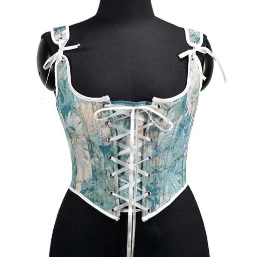 Damskorset Remmar Snörning Fram O-urringning Slips Blommönster Polyester Elegant Underkläder