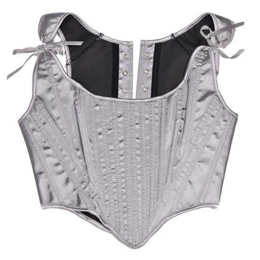 Damskorset Grå färg Axelband med rosetter U-ring Polyester Elegant topp underkläder modern design
