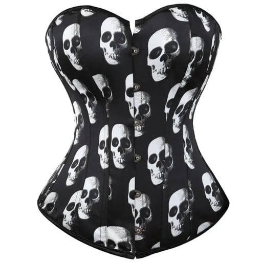 Damskorset utan axelband Svart med dödskalletryck Knäppning fram O-urringning Polyester Spandex Elegant topp