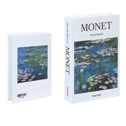 Falsk bok dekorativt box MONET Öppningsbar förvaringsbok Hemlig förvaringsplats till bibliotek Design med motiv av näckrosor
