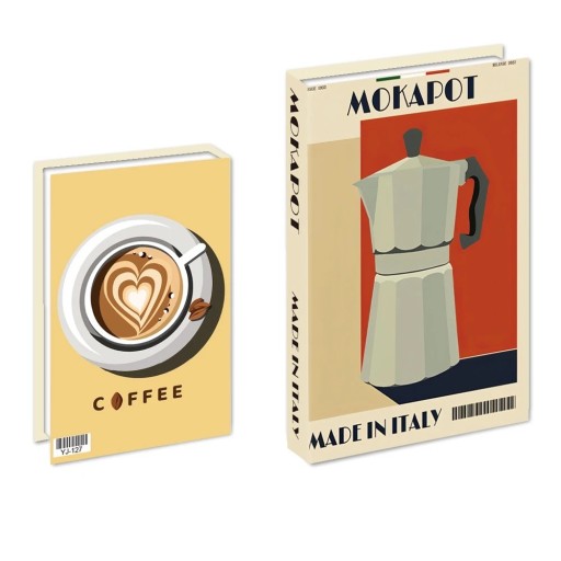 Falsk bok dekorativ box Mokapot Made in Italy Öppningsbar förvaringsbok Hemlig gömma till bibliotek Retro dekoration