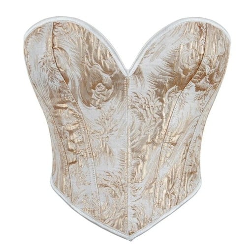 Damskorset utan axelband Beige med mönster V-ringning Snörning bak Polyester Elegant åtsittande topp