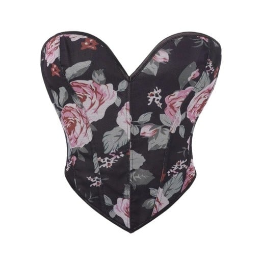 Damskorsett utan axelband Svart med blommotiv V-ringning Snörning bak Polyester Elegant figurnära topp