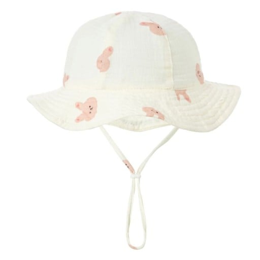Barnens bomullshatt rosa kanin med snörning Omkrets 34–39 cm Skärm 23 cm Djup 13 cm Hatt 3–12 månader