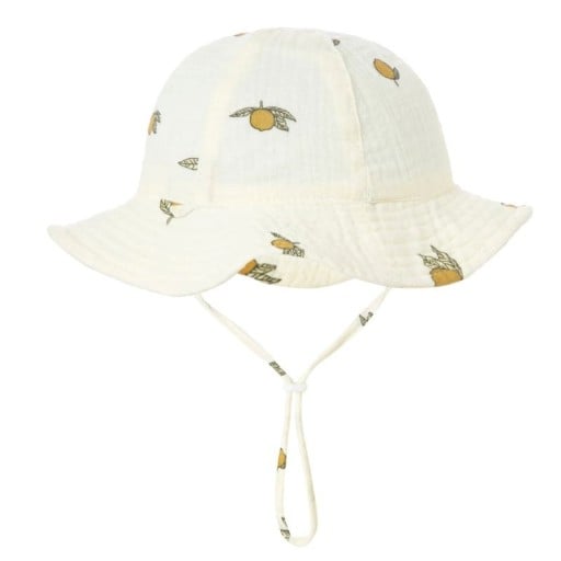 Barnens bomullshatt citroner med snörning Omkrets 34–39 cm Skärm 23 cm Djup 13 cm Spädbarnshatt 3–12 månader