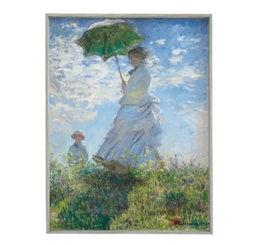 Stort plakat Madame Monet och hennes son 40 x 60 cm Claude Monet stil Linneduk väggreproduktion utan ram Kvinna med parasoll