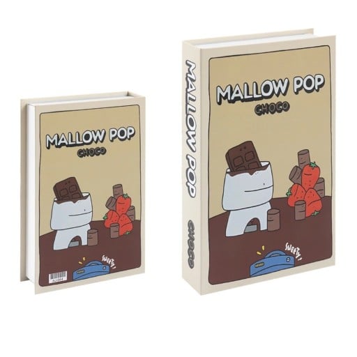 Falsk bok dekorativt box Mallow Pop Choco Öppningsbar förvaringsbok Hemlig förvaring för värdesaker beige