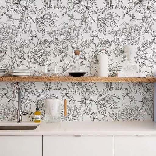 Självhäftande tapet 44 x 300 cm PVC Blommönster Vattentålig modern väggdekoration För kök, badrum och inredning