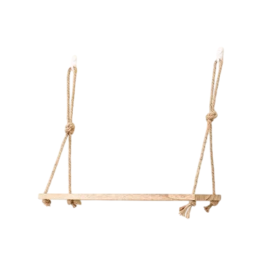 Väggmonterad hylla 30 x 15 cm Enplans trähylla med rep Dekorativ hylla för badrum sovrum