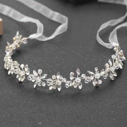 Söljande tiara med kristaller längd 83 cm Bröllops håraccessoar med stenar Elegantisk hårband för bruden och festfrisyrer