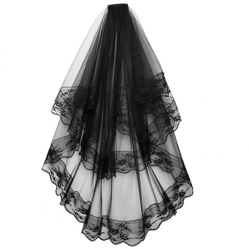 Svart bröllopsvoile 75 cm Dubbelskiktad Tyll Med kam 5 cm Spetskant Elegantisk kort voile för bröllop cosplay