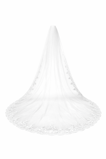 Bröllopsvoile 3 m Katedral Enskiktad Tyll Med Kammare Spetskant Lyxig Lång Voile Vit Ivory Vit