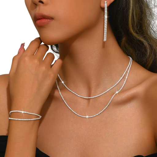 Premium 3-i-1 set av glänsande smycken Halsband Armband Örhängen Kopparlegering Minimalistisk lätt lyx för kvinnor