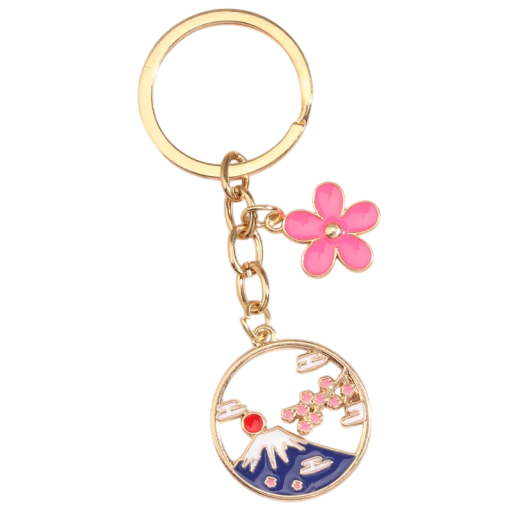 Nyckelring Metalllegering Mount Fuji Sakura Blomma Japanskt motiv Metallnyckelring väska ryggsäck Talisman