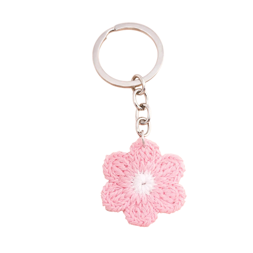 Stickad nyckelring Blommotiv Handgjord nyckelring Textildekoration för nycklar väska ryggsäck Boho-tillbehör
