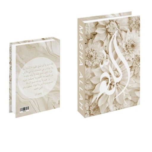 Falsk dekoration bok Masha Allah Oöppningsbar bokmodell Modern inredning med blommotiv för hylla bord bibliotek