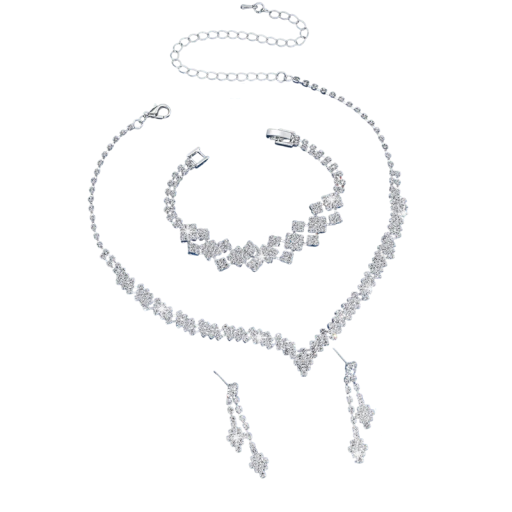 Bröllopssmyckeset 32+14,5 cm Halsband 17,5 cm Armband 4 cm Örhängen Kristaller V Försilvrad Hypoallergen set