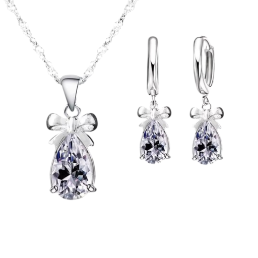 Perfekt matchad set 925 Sterling Silver Örhängen och Halsband Slips Sten Romantiska Bröllop Förlovning Fest smycken