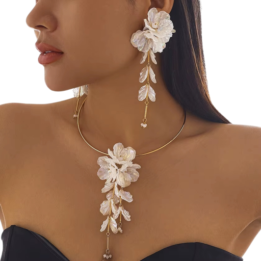 Komplex set 14 cm Halsband 13 cm Örhängen Punkblomma Kreativ elegant dam uttalande smycken Fest set