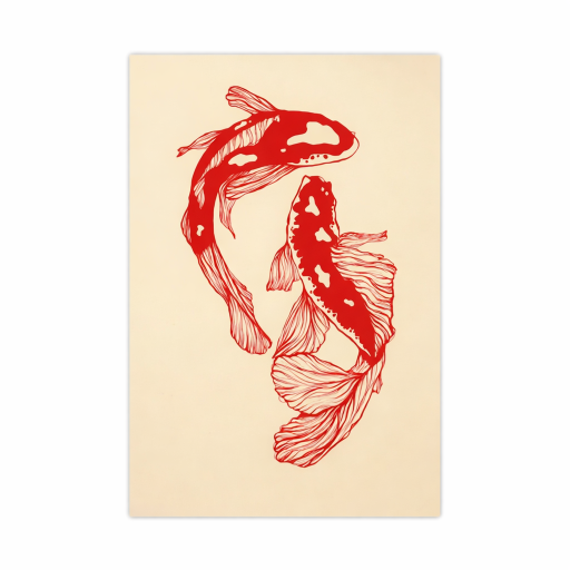 Konstnärlig väggposter 40 x 60 cm Två röda koi-karpar i rörelse Tryck på mjukt canvas Utan ram Minimalistisk dekoration