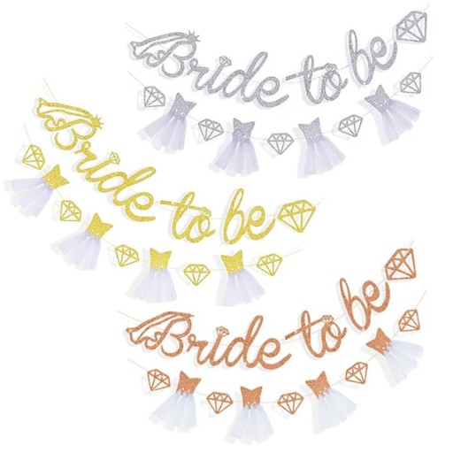 Pappersbanner Bride To Be Glittrig Silver Girlang för Svensexa Bröllopsdekoration