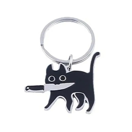 Nyckelring med svart katt 3 x 3 cm PVC Mini nyckelring Kattmotiv Nyckeldekoration ryggsäck handväska