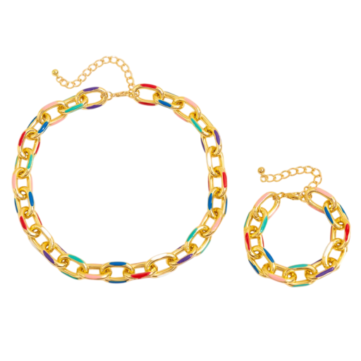 Färgglad set halsband 40+7 cm armband 16+5 cm Bohémiska smycken av zinklegering Klassiska damaccessoarer festpresent