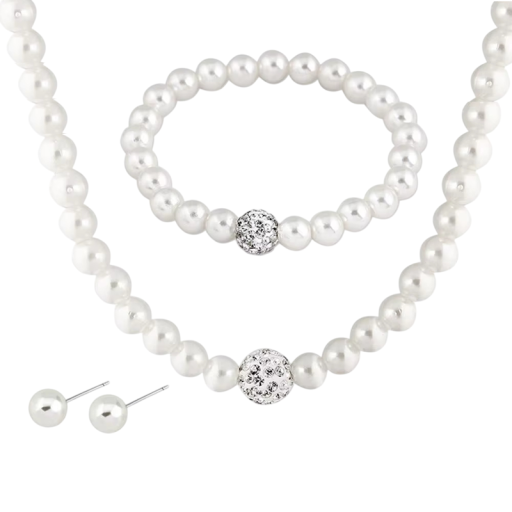 Pärlsmyckesset halsband 45 cm armband 19 cm örhängen 13 mm Eleganta bröllopssmycken för bruden festliga accessoarer
