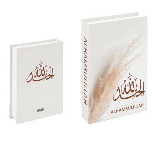 Öppningsbar falsk bok ALHAMSULILLAH Arabisk kalligrafi Dekorativ förvaringslåda Hemlig låda för pengar och värdesaker