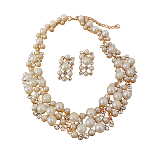 Grandios halsband 45 cm och örhängen Pärlsats Kopparlegering Lätt lyxigt bröllops smycke för kvinnor Elegant tillbehör