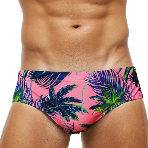 Herrslip för bad med snörning Rosa med palmtryck Avtagbar inlägg Polyester Spandex Elastisk