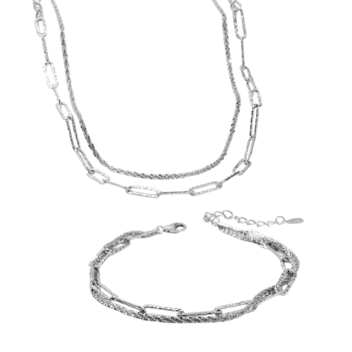 Strålande armband 18+5 cm och halsband 45+5 cm Silver 925 Fin matchande set för kvinnor Dagligt bruk Bröllop Fest Eleganta smycken