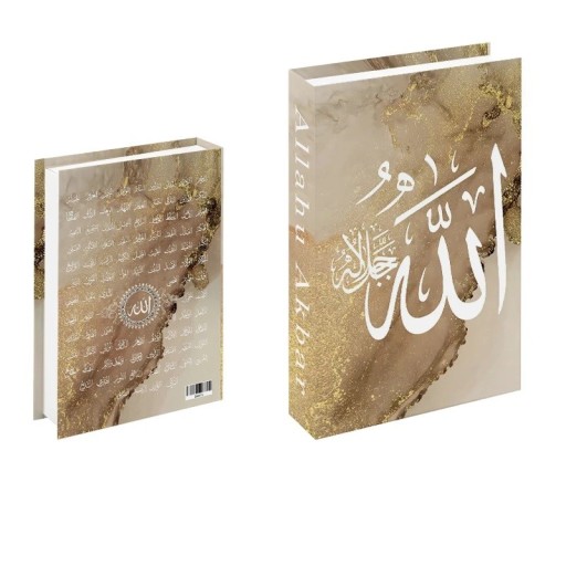 Öppningsbar falsk bok Allahu Akbar Lyxig beige-guld marmor design Dekorativ förvaringslåda