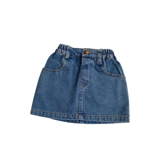 Flickkjol Enfärgad Blå Jeans med fickor Över knäna Bomull Avslappnad jeanskjol för vardagsbruk