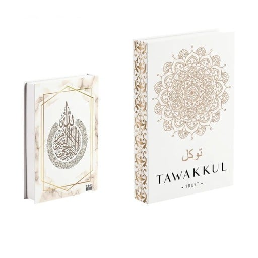 Falsk bok Öppningsbar dekorativ bok med förvaringsutrymme Tawakkul Trust Mandala Guldornamentdesign