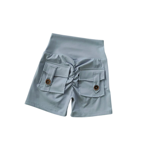 Damskjorts Hög midja Fickor Enfärgad Bomull Polyester Spandex Sommar elastiska bekväma shorts för fritid
