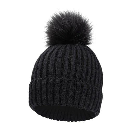 Stickad barnmössa 1-3 år Omkrets upp till 60 cm Ribbad elastisk Stor pompon Polyester Vintermössa för småbarn
