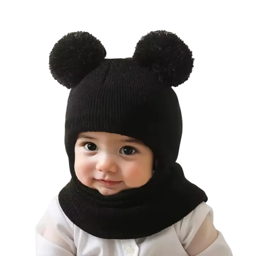 Barnmössa med halskrage 1-3 år 44-50 cm Pompon Akryl Vinterstickad balaclava för småbarn