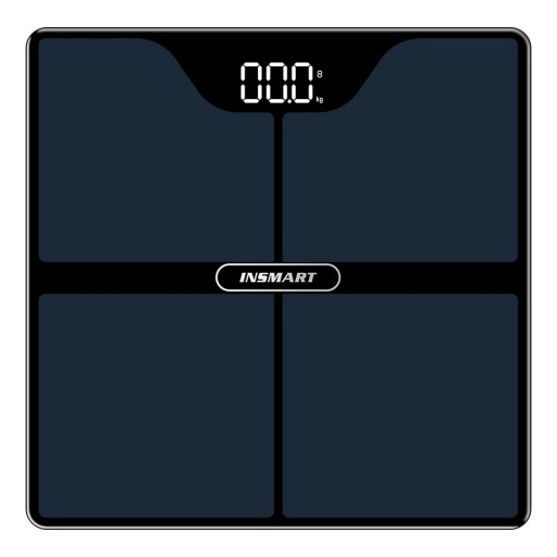 INSMART personlig våg upp till 150 kg 260 × 260 mm Bioimpedansanalys 16 kroppsliga parametrar App Härdat glas