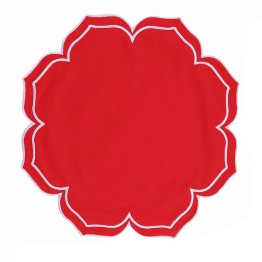 Bommuldsunderlägg 40,6 x 40,6 cm Blomform med bågkant Dekorativt textilunderlägg för bord 100% bomull