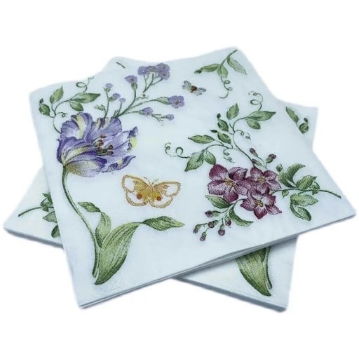 20 st Papperservetter Romantisk blommönster med fjäril 33 x 33 cm 2 lager Bordservetter med livsmedelsbläck