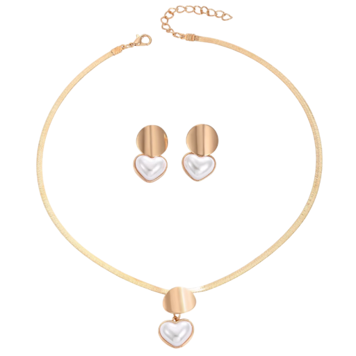 Romantisk pärlemorsmyckeset med örhängen och halsband 40+5 cm Hjärta med pärla Zinklegering Elegantisk modeaccessoar