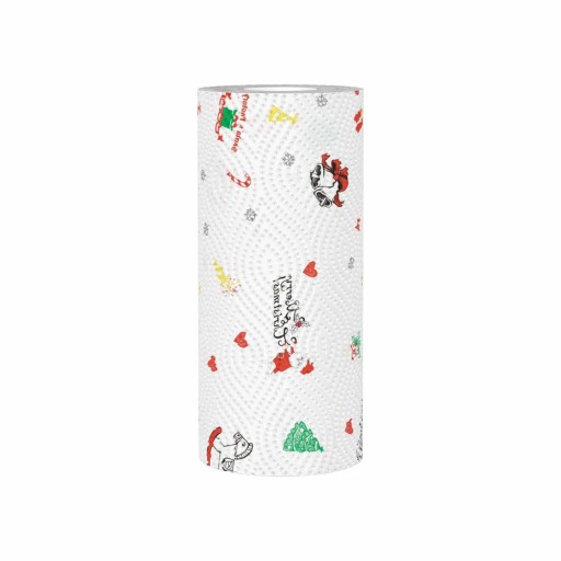 Julpapper kökshanddukar 1 rulle 48 ark Hållbara absorberande handdukar Jul lekfull blandning av motiv Santa gran klocka