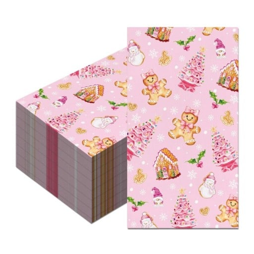 20 st Papperservetter 40 x 33 cm Julservetter Pepparkakor på rosa bakgrund Motiv av pepparkakor Juldekorerande servetter för bordet
