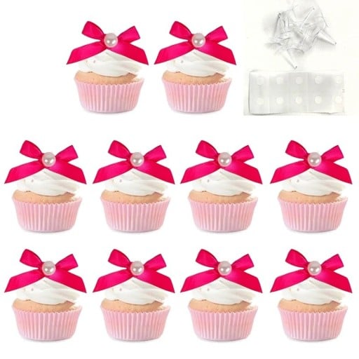 10 st Ozdob för cupcakes rosa tygslips Tårtdekorationer dekorationer för muffins födelsedagar festdekoration