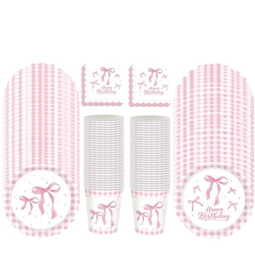 50 st Party set papperservis Rosa rosetter 10 tallrikar 17,8 cm + 10 tallrikar 22,9 cm + 10 muggar + 20 servetter Födelsedagspaket
