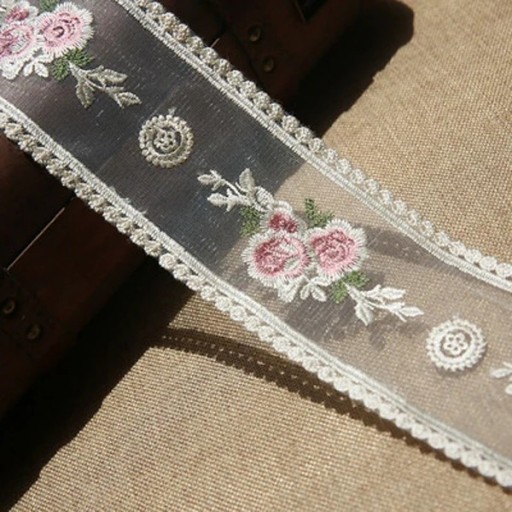 Broderad spetsband med blommor 8,5 cm x 91 cm Dekorativt blommigt spetsband Polyester spetsband för sömnad bröllopsdekorationer