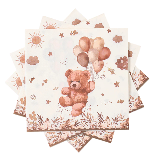 20 st Papperservetter 33 × 33 cm Nalle med ballonger Festservetter för barnkalas