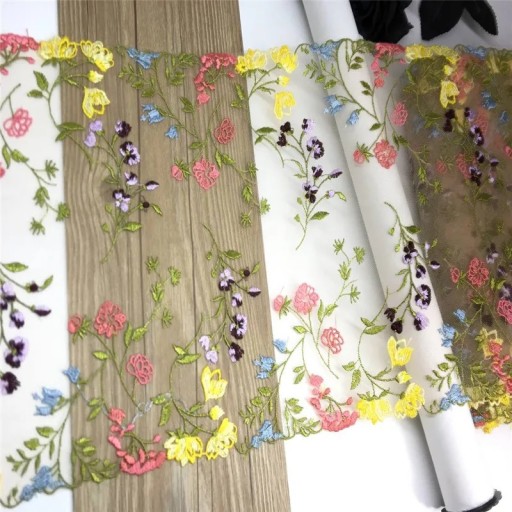 Broderad spetsnät 23 x 91 cm DIY Färgad polyester spets med växtmotiv Dekorativt tyg för sömnad av kläder och dekorationer